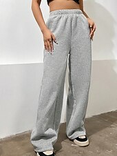 お買い得  ワイドレッグ＆ハイウエスト-女性用 ワイドレッグ スラックス ストリートファッション カジュアル 全長 ナチュラルウエスト 平織り ポケット 弾性ウエスト 快適 バケーション 日常 お出かけ グレー ブラック 冬 レギュラー