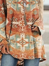 Χαμηλού Κόστους Boho t-shirt-Γυναικείο T-shirt Μακρυμάνικο Γραφικό Φυλή Vintage Στυλάτο Κλασικό Μακρυμάνικο Στρογγυλή Λαιμό Κανονικά Τοπ Ημερήσια Εκτύπωση Κόκκινο Μπλε Άνοιξη Φθινόπωρο Προφθινόπωρο