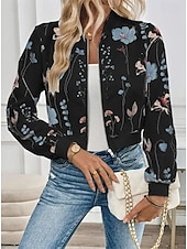 levne letecká bunda-Dámské Neformální bunda Zahřívací Rychleschnoucí Zip Kapsy Elegantní Módní Denní Jednoduchý Květinový Dovolená Ležérní Denní Běžné / Denní Krátké baseballový obojek Běžný Dlouhý rukáv Svrchní oděvy