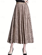 levne Jednoduché sukně-Dámské Sukně Houpačka Módní Maxi Střední vzestup Sukně Bez vzoru Krajka Slátanina Lehce elastické Dovolená ulice Khaki Podzim Polyester