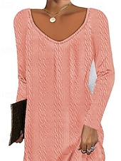 preiswerte Einfaches Kleid-Damen Minikleid Freizeitkleid Klassisch Modern Outdoor Urlaub Ferien Normale Passform Einfach Langarm V Ausschnitt Rosa Blau Herbst