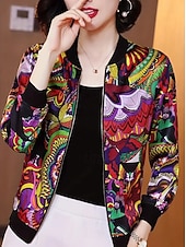 preiswerte Bomberjacke-Damen Freizeitjacke Warm Schnelltrocknend Reißverschluss Tasche Elegant Mode Täglich Einfach Tarnung Urlaub Lässig Täglich Ferien Kurz Baseball-Kragen Normale Passform Langarm Oberbekleidung Fuchsie