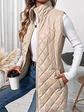 economico Smanicati imbottiti-Per donna Gilet Caldo Confortevole Cerniera Tasca All'aperto Casual Semplice Ferie Weekend Cerniera Lungo Collo alla coreana Vestibilità regolare Senza Maniche Capispalla Nero Albicocca Inverno