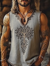 tanie Tank topy sportowe-Męskie Bezrękawnik Kamizelka Top Podkoszulki Koszulki z grafiką Bez rękawów W serek Lato Drzewa Zabytkowe Designerskie Podstawowy Nadruk Urlop Ulica Wyjściowe Niebieski Zielony Khaki Top Tee dla