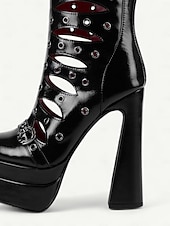 abordables Pour les femmes-Bottes hautes gothiques ajourées pour femmes, bottes à talons à lacets rétro avec design découpé, chaussures de costume élégantes pour tenues de fête d&#039;Halloween