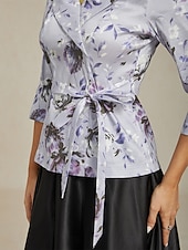 abordables Hauts habillés-Femmes Hauts Élégants Fleuri Élégant ancien Mariage Manche 3/4 Col en V Hauts Réguliers robe demoiselle d honneur Tenue de soirée Violet Claire Printemps, Automne, Hiver, Été