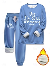 preiswerte Trainingsanzüge für Damen-Damen Elegant Warm Mode Zweiteilige Sets Trainingsanzug Hosen-Sets Langarm Bischofsärmel Rundhalsausschnitt Grafik Buchstabe Druck Outdoor Urlaub Täglich Schwarz Rosa Dunkelpink Frühling Normale