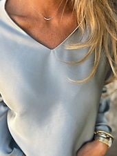 preiswerte Damen Einfache Oberteile-Damen Hemd Bluse Einfach Modern Lässig Langarm V Ausschnitt Normale Oberteile Täglich Ausgehen Schwarz Champagner Braun Aprikose Grau Herbst