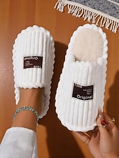 billiga Inneskor och flip-flops till damer-Rosa plyschtofflor för dam med bred vidd – mysiga inomhustofflor med vadderad sula för hemmet, studentboendet och avslappnad avkoppling