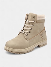 baratos Botas de combate-Botas femininas clássicas com cadarço – botas de trabalho duráveis estilo combate para outono, inverno e roupas casuais ao ar livre