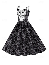 女性用スカルプリントミニドレス Aラインドレス カジュアル デイリー ホリデー レギュラーフィット スカル ノースリーブ スパゲッティストラップ ブラック ホワイト ワイン サビレッド 夏 春 秋 お買い得  頭蓋骨と骨のドレス-女性用スカルプリントミニドレス Aラインドレス カジュアル デイリー ホリデー レギュラーフィット スカル ノースリーブ スパゲッティストラップ ブラック ホワイト ワイン サビレッド 夏 春 秋