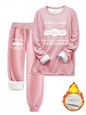abordables Ensembles deux pièces-Femmes Élégant Chaud Mode Ensembles deux pièces Survêtement Ensembles de Pantalons manche longue Manche Évêque Col ras du cou Graphique Lettre Imprimé Extérieur Vacances Quotidien Noir Rose Claire