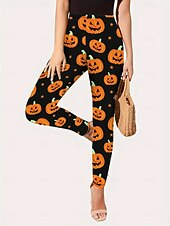 levne Halloween kalhoty-Dámské Legíny prázdniny Vinobraní Módní Po kotníky Vysoký pasPantsHalloween Grafika předvečer Všech svatých Potisk Yumuşak Prodyšné Elastické Dovolená ulice Ležérní Oranžová Jaro Podzim Zima Slim