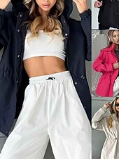 levne aktivní bunda-Dámské Trenčkot Nepromokavé bundy a pláště do deště Voděodolný Větruvzdorné Zip Kapsy Módní Venkovní Bez vzoru Jdeme ven Víkend Zip Standardní Kapuce Běžný Dlouhý rukáv Svrchní oděvy Černá Rubínov