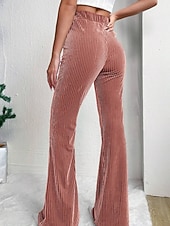 baratos Calças Flare Femininas-Mulheres Perna larga Calças de Veludo Calças Roupa de rua Casual Comprimento total Natural Tecido Cintura elástica Confortável Ao ar livre Férias Para Noite Vinho Pavão Azul Rosa claro cáqui Outono