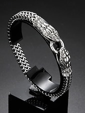 billige Halloween-tilbehør-Halloween-armbånd med slangehode til herre – gotisk punk-kjede i rustfritt stål med armbåndsmykker til fester, cosplay og uteliv