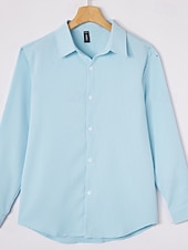 cheap Men's Button Up Shirts-Men's Shirt Waffle Shirt Summer Shirt Casual Shirt Button Up Shirt Untucked Shirts Black White khaki Light Blue Long Sleeve Plain Lapel Vacation Daily Clothing Apparel Cotton Fashion Casual