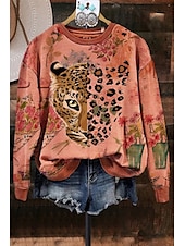 billige Stripe og geometriske topper-damegensere grafisk leopard avslappet langermet rund hals vanlig topper gate hverdagsbruk avslappet trykk lilla oransje grønn vår høst vinter