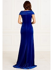 preiswerte Abendkleider-A-Linie Schlauchkleid Abendkleid Elegant Kleid Formell Hochzeit Bodenlang Kurzarm V Ausschnitt Tasche Stretch Satin mit Schleife(n) 2025