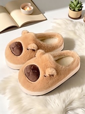 ieftine Flip-Flops de Damă-Papuci de pluș pentru femei cu ursuleți capibara – pantofi de interior din fleece călduroși cu design drăguț cu animale, pentru casă, dormitor și zile confortabile de iarnă
