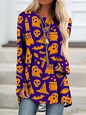 ieftine Rochie de Halloween-Pentru femei Rochie Mini Rochie hanorac Rochie casual Modă Modern În aer liber Halloween Zilnic Fit regulat Dovleac Manșon Lung Stil Nautic Negru Albastru piscină Mov Portocaliu Primăvară Toamnă