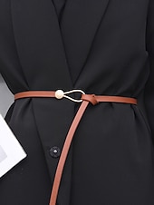 economico Cintura da donna-Cintura sottile da donna in similpelle PU – cintura regolabile con fibbia ad anello e a sfera color oro, stile minimalista per abiti, blazer e cappotti, perfetta per lavoro, appuntamenti serali e abiti da festa