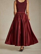 levne Maxi sukně-Dámské Sukně Elegantní Vinobraní Módní Maxi Středně vysoký pas Sukně Nabírané šaty Plisé Kapsy Lehce elastické Nový Rok Párty večerní šaty Vínově rudá Jaro Hedvábí jako satén