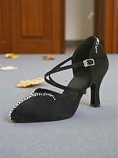 abordables Chaussures de danses latines-Chaussures de danse de salon en satin à brides croisées pour femmes - Talons à strass style Gatsby des années 1920 pour performances professionnelles latines et fêtes vintage