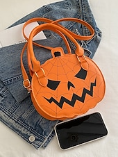 billiga påsar-Halloween-pumpahandväska för kvinnor – söt axelväska med pumpamotiv och spindelnätsdesign, väska i konstläder för fest, cosplay och högtidskläder