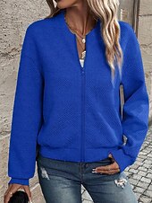 economico Felpe e Sweatshirt Texturizzati-Per donna Giacca Casual Confortevole Traspirante Cerniera Tasca Moda Moderno Casual Semplice Uscire Weekend Cerniera Regolare Collo alla coreana Vestibilità regolare Manica Lunga Capispalla Nero