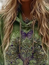 billige Boho topper-damegensere grafisk vintage daglig avslappet langermet v-hals vanlig topper tribal livets tre vintage designer grunnleggende trykk ferie gate ute daglig ferie trykk grønn høst vinter