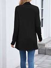halpa Avoin etu neuletakki-Naisten Neule Vapaa-aika Yhtenäinen väri Joustin V kaula-aukko Kudottu Epäsymmetrinen helma Pitkähihainen Pitkät topit Neuloa Pyhäpäivä Bile Viikonloppu Musta Punastuvan vaaleanpunainen Syksy