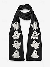 ieftine Accesorii de Halloween-Eșarfă imprimată de Halloween pentru femei – șal lung și confortabil cu modele de fantome, jack-o&#039;-lantern și vrăjitoare, accesoriu moale și ușor de toamnă pentru petreceri costumate, Halloween, festivaluri și purtare zilnică