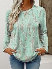 abordables T-shirt floral-Femmes T-shirt Imprimé Fleuri Graphique Plantes ancien Élégant Classique manche longue Col ras du cou Hauts Réguliers Quotidien Week-end Bleu Rose Claire Violet Vert Printemps Automne
