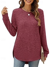 preiswerte Texturierte Oberteile-Damen Textur Bluse T Shirt T-Shirt Einfach Mode Modern Langarm Rundhalsausschnitt Normale Oberteile Täglich Ausgehen Asymmetrisch Schwarz Wein Fuchsie Braun Grün Frühling Herbst
