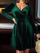 voordelige Vrouwen zwarte jurk-Dames Mini-jurk Schede jurk A lijn jurk Fit And Flare-jurk Feest Verjaardag Formeel Bruiloft Feest Bruiloft gast Effen Lange mouw V-hals Zwart Rood blauw Groen Lente Herfst Winter
