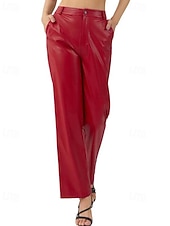 economico gamba larga e vita alta-Per donna Gamba larga Pantaloni Eleganti Streetwear Casual Lunghezza intera Naturale Semplice Tasca Elastico in vita Confortevole Ferie Abbigliamento quotidiano Weekend Nero Rosso Autunno Vestibilit