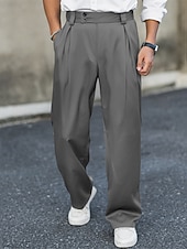 preiswerte Lose-Herren Anzughose Hose Chinos Stoffhosen Tasche Knöpfe Einfach Komfort Formell Party Arbeit Mode Klassicher Stil Schwarz Marineblau Mikroelastisch