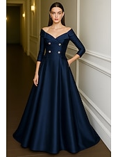 preiswerte Smokingkleider-Smokingkleid A-Linie Formell Hochzeit Hochzeitsgast Satin Elegant seidig 3/4 Ärmel Plissee Bodenlang