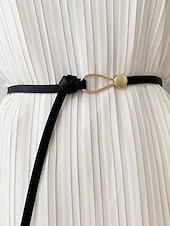 economico Cintura da donna-Cintura sottile da donna in similpelle PU – cintura regolabile con fibbia ad anello e a sfera color oro, stile minimalista per abiti, blazer e cappotti, perfetta per lavoro, appuntamenti serali e abiti da festa