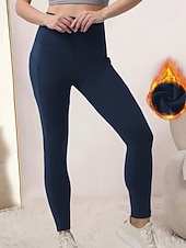 halpa Fleece-vuoratut legginsit-Naisten fleecevuoratut leggingsit Housut Leggingsit Katutyyli Vapaa-aika Täyspitkä Luonnollinen Tavallinen Joustava vyötärö Pehmeä Loma Päivittäin Bile purppura Tumma harmaa Musta Tumma