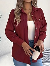 preiswerte Damen Einfache Oberteile-Damen Hemd Textur Bluse Bluse Einfach Modern Lässig Langarm Hemdkragen Normale Oberteile Täglich Ausgehen Tasche Knöpfe Schwarz Wein Khaki Herbst