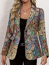abordables Blazers y Trajes-Mujer chaqueta Cómodo Bolsillo Estampado Elegante Moda Exterior Flor Noche Casual Diario Fin de semana Cardigan Regular Diseño Ajuste regular Manga Larga Ropa de calle Amarillo Primavera Otoño