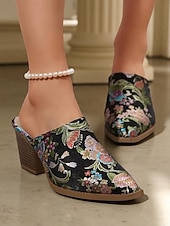 economico Anni &amp;#39;50-sandali con tacco a blocco in jacquard verde anni &#039;50 da donna – sandali con tacco a blocco slip-on in broccato floreale per look di ispirazione vintage, outfit eleganti ed eventi culturali