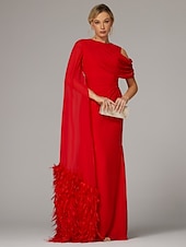 olcso KÉK-Fazonú esti ruha elegáns ruha formális őszi lágy  ecsetvonós vonalú ujjatlan cseppnyakú sifon tollal redőkkel sliccel