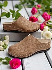 preiswerte Clogs &amp; Pantoletten für Damen-Damen-Slipper aus Kunstleder – atmungsaktive Komfort-Clogs mit Spitzenmuster für Gartenarbeit, Hauskleidung und Freizeitoutfits