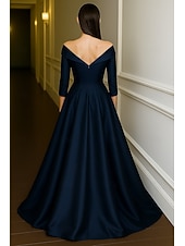 preiswerte Smokingkleider-Smokingkleid A-Linie Formell Hochzeit Hochzeitsgast Satin Elegant seidig 3/4 Ärmel Plissee Bodenlang