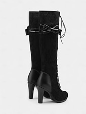 ieftine Victorian și Edwardian-Cizme de damă până la genunchi, inspirate din stilul victorian din anii 1890, din dantelă neagră, cu fundă, pentru tocuri elegante, pentru petreceri tematice și evenimente vintage elegante &amp;evenimente