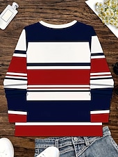 ieftine Tricou cu dungi și geometric-Pentru femei Tricou Grafic Geometric Dungi Epocă Stilat Clasic Manșon Lung Stil Nautic Rotund Topuri obișnuite Zilnic Imprimeu Bleumarin Primăvară Toamnă Iarnă