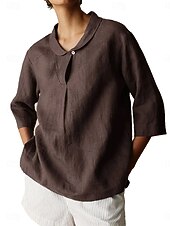 economico Camicie-Per donna Camicie di cotone e lino Semplice Quotidiano Moderno Manica 3/4 Colletto a Camicia Top Regolari Quotidiano Bottoni Nero Arancione Marrone Cachi Grigio Estate Primavera Autunno